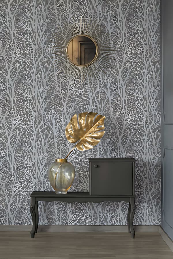 Non woven-tapet skog Profhome 300943-GU texturerad matt färg silver grå 5,33 m2