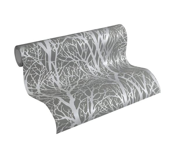 Non woven-tapet skog Profhome 300943-GU texturerad matt färg silver grå 5,33 m2