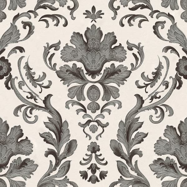 Papperstapet ornament Profhome 301901-GU lätt texturerad matt färg svart vit 5,33 m2