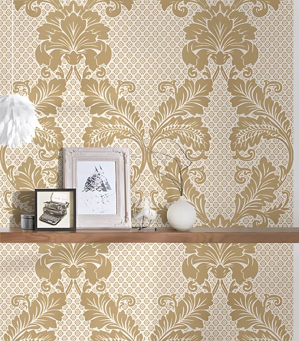Ikke-vævet tapet ornament Profhome 305442-gu lidt tekstureret mat färg gylden creme 5,23 m2