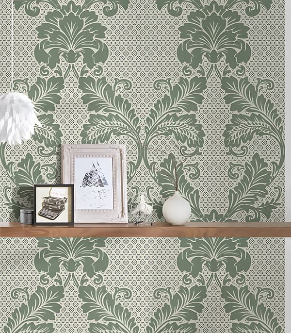Non woven-tapet ornament Profhome 305443-GU lätt texturerad matt färg grön blå 5,23 m2