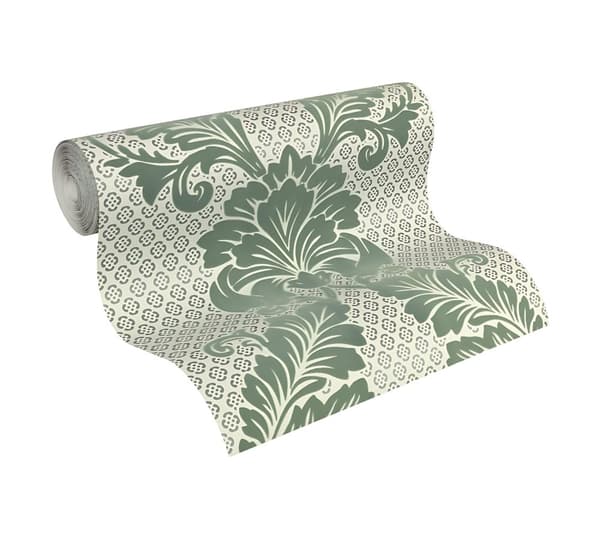 Non woven-tapet ornament Profhome 305443-GU lätt texturerad matt färg grön blå 5,23 m2