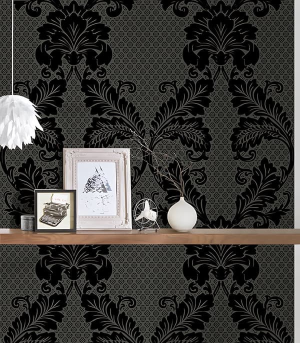 Non woven-tapet ornament Profhome 305445-GU lätt texturerad matt färg svart grå 5,23 m2