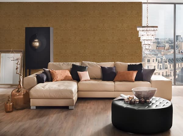 Non woven-tapet ornament Profhome 305454-GU lätt texturerad matt färg guld 5,23 m2