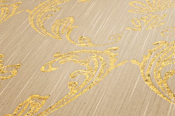 Textiltapet ornament Profhome 306582-GU texturerad glansigt mönster matt bakgrund färg guld beige 5,33 m2
