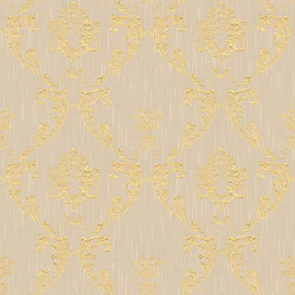 Textiltapet ornament Profhome 306582-GU texturerad glansigt mönster matt bakgrund färg guld beige 5,33 m2