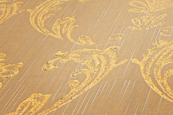 Textiltapet ornament Profhome 306584-GU texturerad glansigt mönster matt bakgrund färg guld beige 5,33 m2