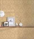 Miniatyrbild 7 av 8: Textiltapet ornament Profhome 306584-GU texturerad glansigt mönster matt bakgrund färg guld beige 5,33 m2