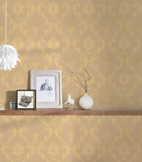 Textiltapet ornament Profhome 306584-GU texturerad glansigt mönster matt bakgrund färg guld beige 5,33 m2