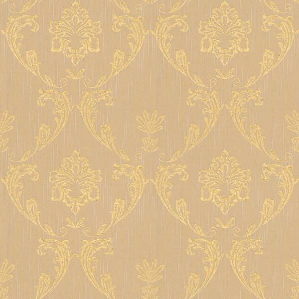 Textiltapet ornament Profhome 306584-GU texturerad glansigt mönster matt bakgrund färg guld beige 5,33 m2