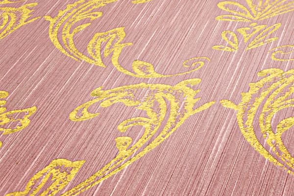 Textiltapet ornament Profhome 306585-GU texturerad glansigt mönster matt bakgrund färg guld rosa 5,33 m2