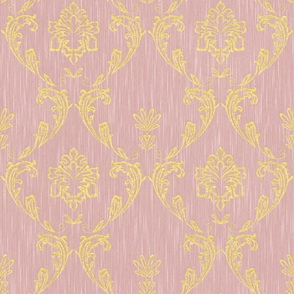 Textiltapet ornament Profhome 306585-GU texturerad glansigt mönster matt bakgrund färg guld rosa 5,33 m2