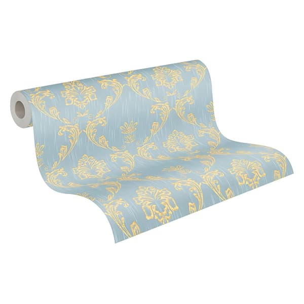 Tekstiltapet ornament Profhome 306586-gu tekstureret blank mønster mat baggrund färg gylden blå grøn 5,33 m2