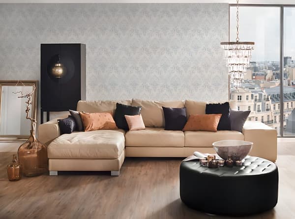 Tekstiltapet ornament Profhome 306591-gu tekstureret blank mønster mat baggrund färg sølv hvid 5,33 m2