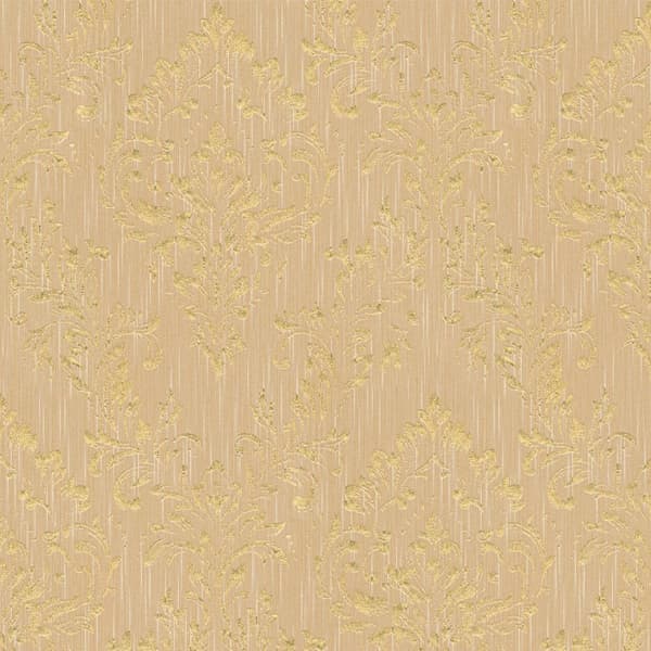 Textiltapet ornament Profhome 306594-GU texturerad glansigt mönster matt bakgrund färg guld beige 5,33 m2