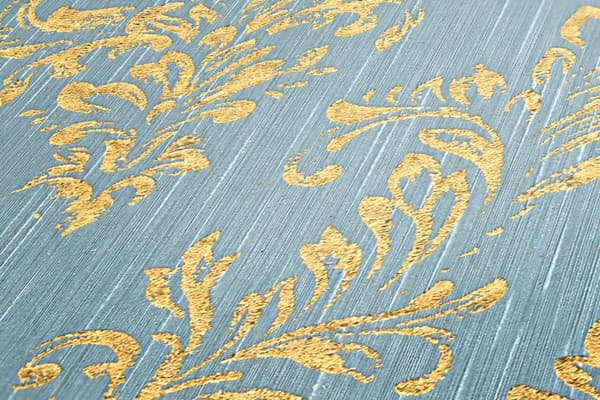 Textiltapet ornament Profhome 306595-GU texturerad glansigt mönster matt bakgrund färg guld blå grön 5,33 m2
