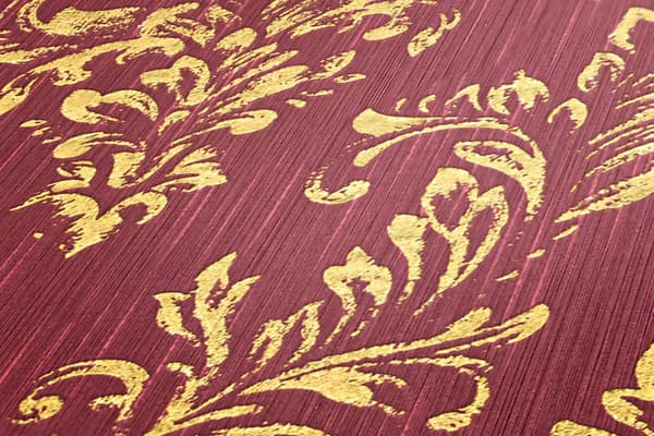 Textiltapet ornament Profhome 306596-GU texturerad glansigt mönster matt bakgrund färg guld röd 5,33 m2