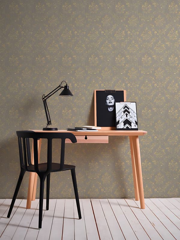 Textiltapet ornament Profhome 306625-GU texturerad glansigt mönster matt bakgrund färg beige guld 5,33 m2