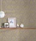 Miniatyrbild 7 av 8: Textiltapet ornament Profhome 306625-GU texturerad glansigt mönster matt bakgrund färg beige guld 5,33 m2