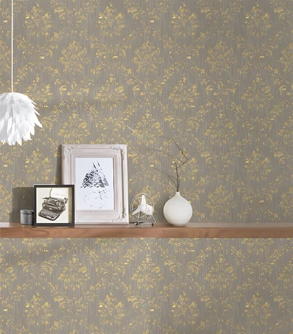 Textiltapet ornament Profhome 306625-GU texturerad glansigt mönster matt bakgrund färg beige guld 5,33 m2