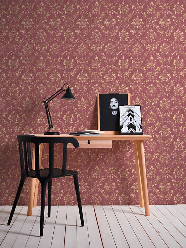 Textiltapet ornament Profhome 306626-GU texturerad glansigt mönster matt bakgrund färg röd guld 5,33 m2