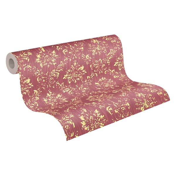 Textiltapet ornament Profhome 306626-GU texturerad glansigt mönster matt bakgrund färg röd guld 5,33 m2