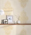 Miniatyrbild 6 av 7: Textiltapet ornament Profhome 319452-GU lätt texturerad matt färg grädde guld 5,33 m2