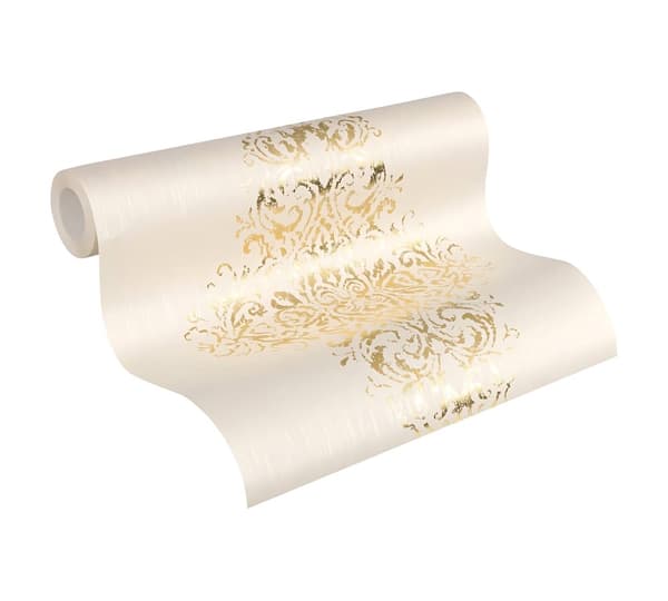 Textiltapet ornament Profhome 319452-GU lätt texturerad matt färg grädde guld 5,33 m2