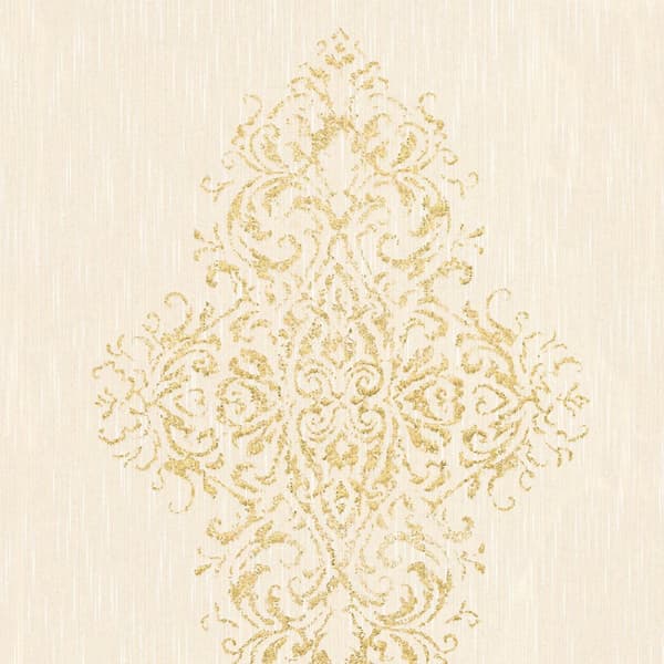 Textiltapet ornament Profhome 319452-GU lätt texturerad matt färg grädde guld 5,33 m2