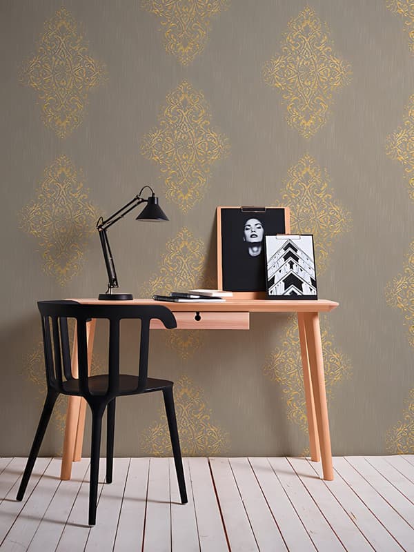 Textiltapet ornament Profhome 319453-GU lätt texturerad matt färg beige guld 5,33 m2