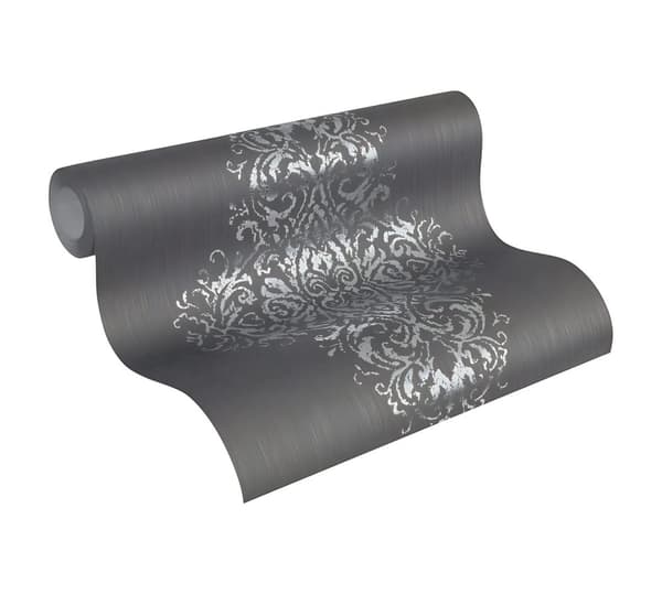 Textiltapet ornament Profhome 319454-GU lätt texturerad matt färg blå silver 5,33 m2