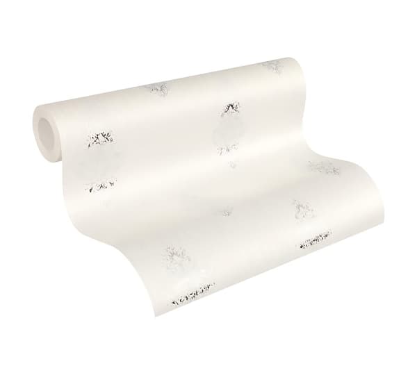 Textiltapet ornament Profhome 319461-GU lätt texturerad matt färg vit silver 5,33 m2