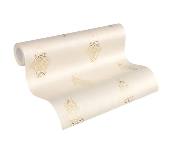 Textiltapet ornament Profhome 319462-GU lätt texturerad matt färg grädde guld 5,33 m2