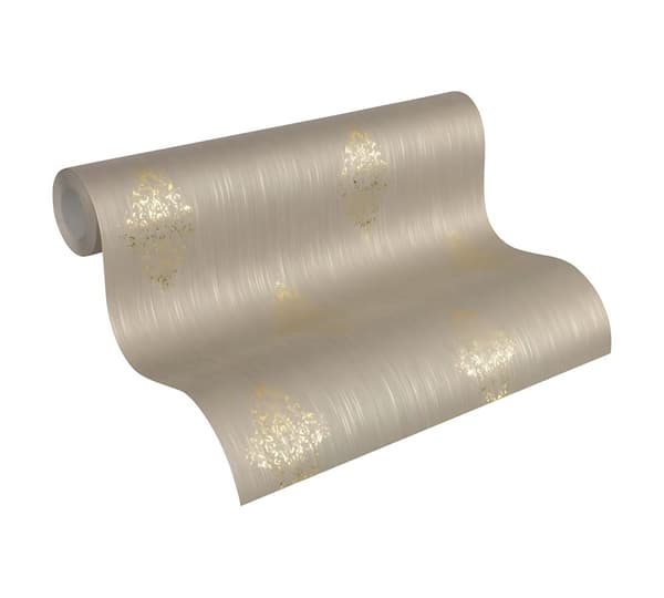 Textiltapet ornament Profhome 319463-GU lätt texturerad matt färg beige brons 5,33 m2