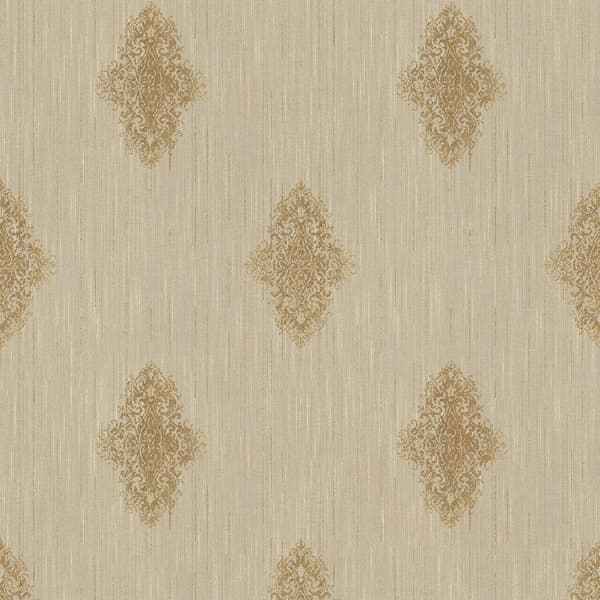 Textiltapet ornament Profhome 319463-GU lätt texturerad matt färg beige brons 5,33 m2