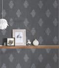Miniatyrbild 6 av 7: Textiltapet ornament Profhome 319464-GU lätt texturerad matt färg blå silver 5,33 m2
