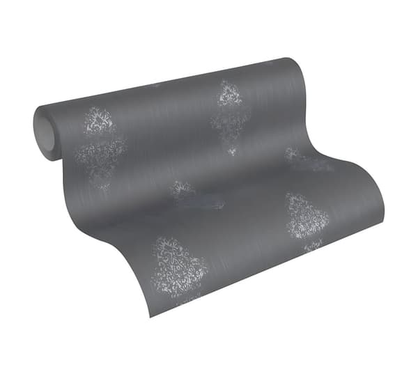 Textiltapet ornament Profhome 319464-GU lätt texturerad matt färg blå silver 5,33 m2