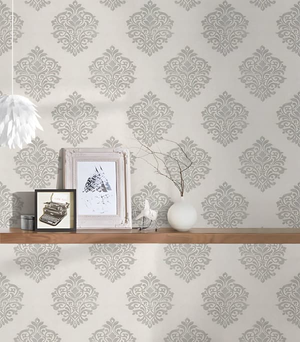 Non woven-tapet ornament Profhome 324803-GU slät matt färg beige silver 5,33 m2
