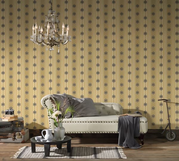 Non woven-tapet ränder Profhome 330841-GU lätt texturerad matt färg guld svart svart 5,33 m2