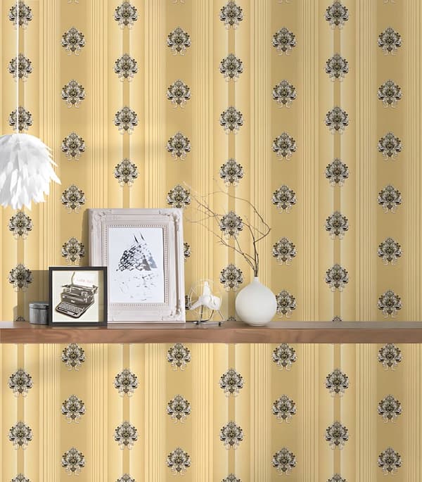 Non woven-tapet ränder Profhome 330841-GU lätt texturerad matt färg guld svart svart 5,33 m2