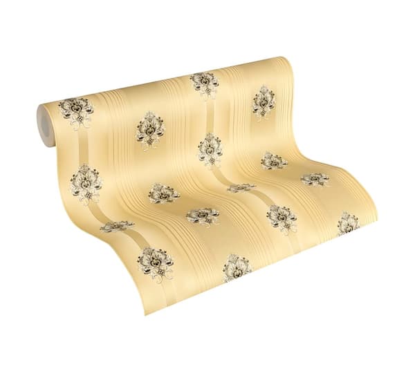 Non woven-tapet ränder Profhome 330841-GU lätt texturerad matt färg guld svart svart 5,33 m2