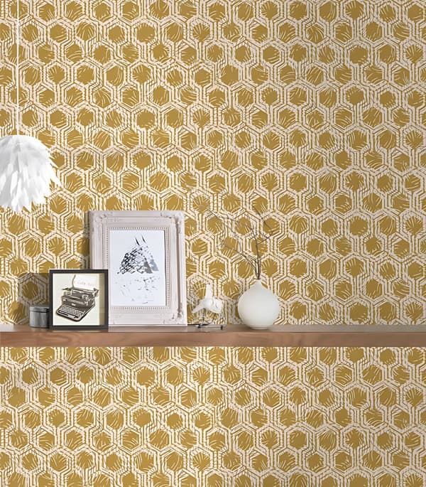 Ikke-vævet tapet geometriske Profhome 333273-gu glat mat färg gylden beige 5,33 m2
