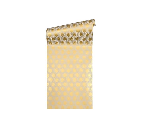 Ikke-vævet tapet geometriske Profhome 333273-gu glat mat färg gylden beige 5,33 m2