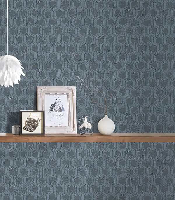 Non woven-tapet geometrisk Profhome 333274-GU slät matt färg silver blå 5,33 m2