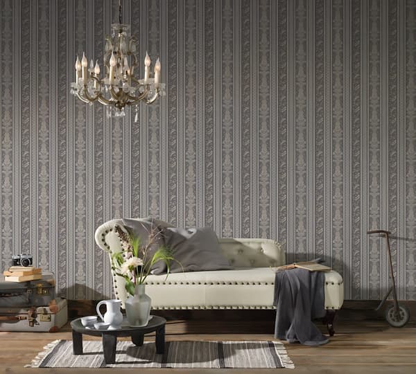 Non woven-tapet ränder Profhome 335475-GU lätt texturerad matt färg silver grå 5,33 m2