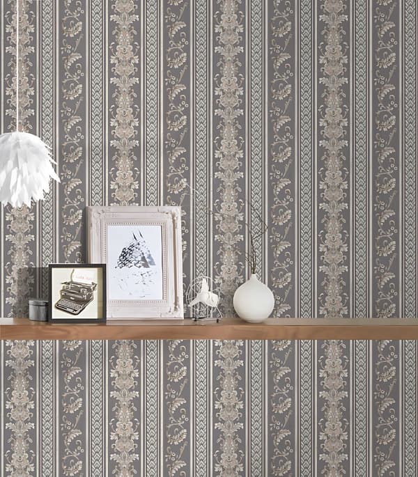 Non woven-tapet ränder Profhome 335475-GU lätt texturerad matt färg silver grå 5,33 m2