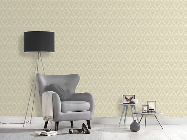 Non woven-tapet ornament Profhome 335822-GU lätt texturerad matt färg grädde 5,23 m2
