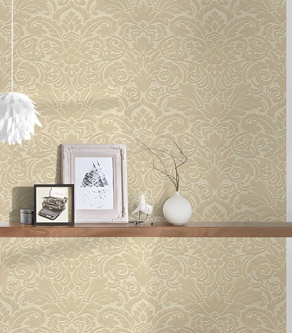 Non woven-tapet ornament Profhome 335831-GU lätt texturerad matt färg beige 5,23 m2
