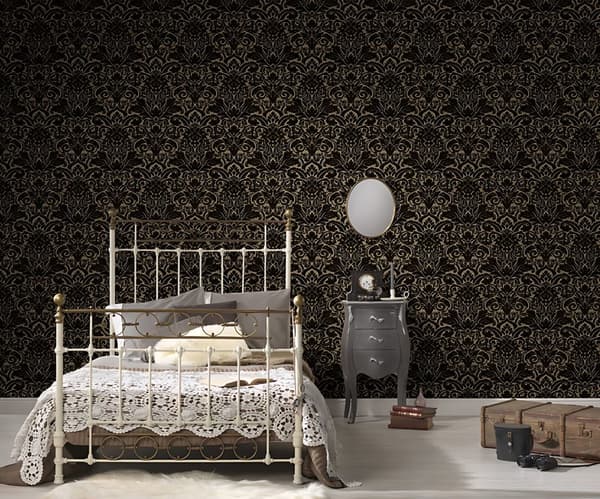 Non woven-tapet ornament Profhome 335834-GU lätt texturerad matt färg svart 5,23 m2