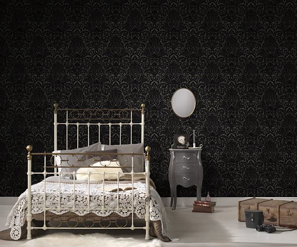 Non woven-tapet ornament Profhome 335836-GU lätt texturerad matt färg röd svart 5,23 m2